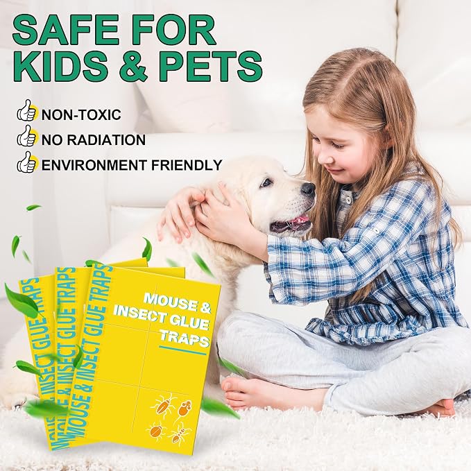 24 Pack Sticky Mouse Traps, Sticky Traps for Rats Mice Rodents Snakes No Touch Indoor Mouse Traps for Home Kitchen Garage Attic Basements, Easy to Set, Yellow