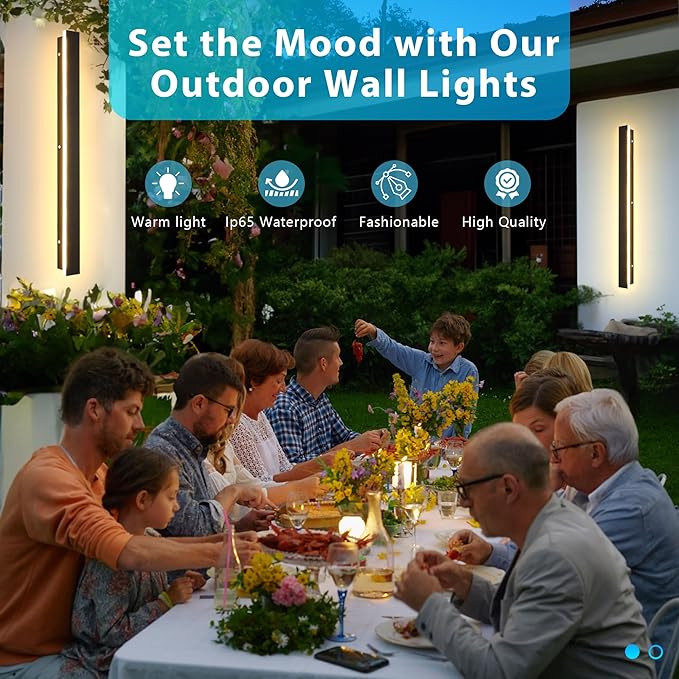 Outdoor Wall Light LED Long Wall Sconce 59.05in*1 Ip65 Waterproof Black Modern Outdoor Lights 3000k 45W Metal Exterior Light Fixture for Porch Light Patio Door Yard Garden Villa Living Room