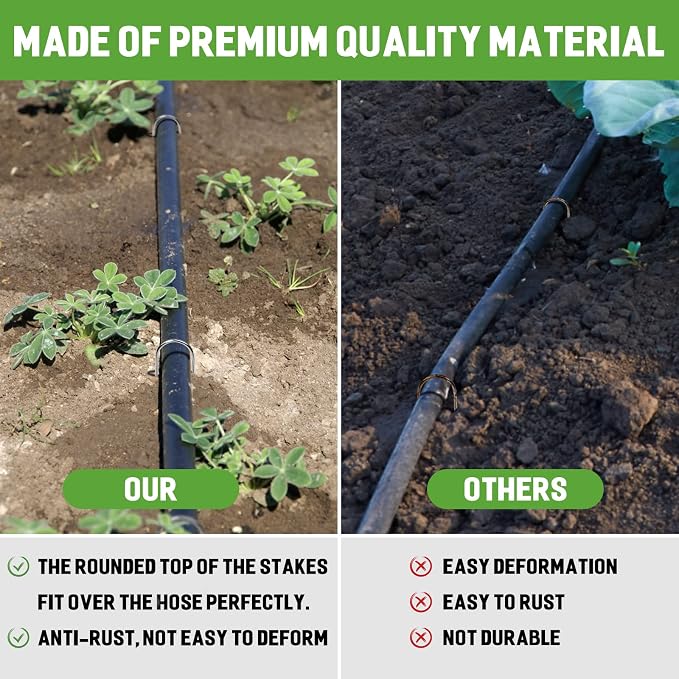 4 Inch 80 Pack 11 Gauge U - Shape Garden Stakes Set: Drip, Line & Irrigation Tubing Stakes, Galvanized Landscape Staples for Tube, Lawns, Weed Barriers, Landscape Fabrics, Irrigation Hose, Floor Mats