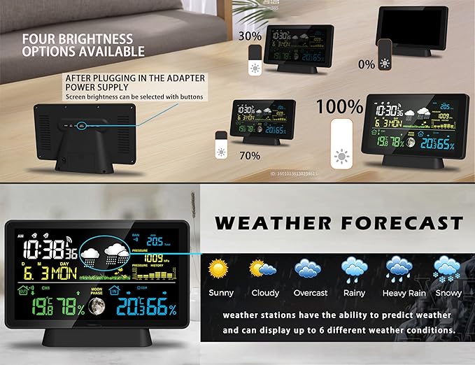 Wireless Rain Gauge and Weather Station, Digital Rain Gauge Outdoor Home Weather Stations with Thermometer, Hygrometer, Atomic Clock, Forecast and Barometer, Weather Station with Rain Gauges