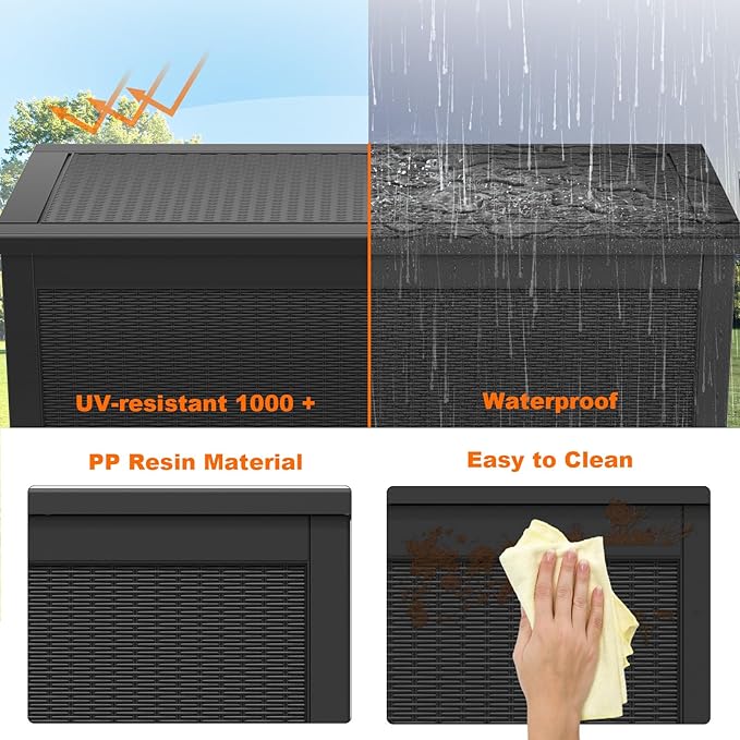 320 Gallon Outdoor Storage Box Waterproof, Resin Lockable Deck Box with Lid, Large Capacity Weatherproof Container for Patio Furniture Pool Accessories, Cushions(Black, 320 Gallon)