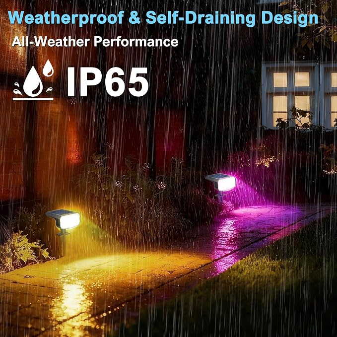 JEJOT Color Changing Solar Spot Lights Outdoor Waterproof IP65,8 Lighting Modes Multicolor RGB Christmas Spotlight for Porches Yard Gardens Landscape Deconrations-2 Pack