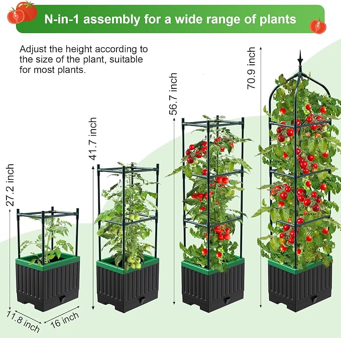 Raised Garden Bed Planter Boxes with Trellis,1pcs 70.9" Self-Watering Tomato Planter Boxes with Trellis for Climbing Vegetables Plants Flowers Tomato,Use for Indoor Outdoor (Black)