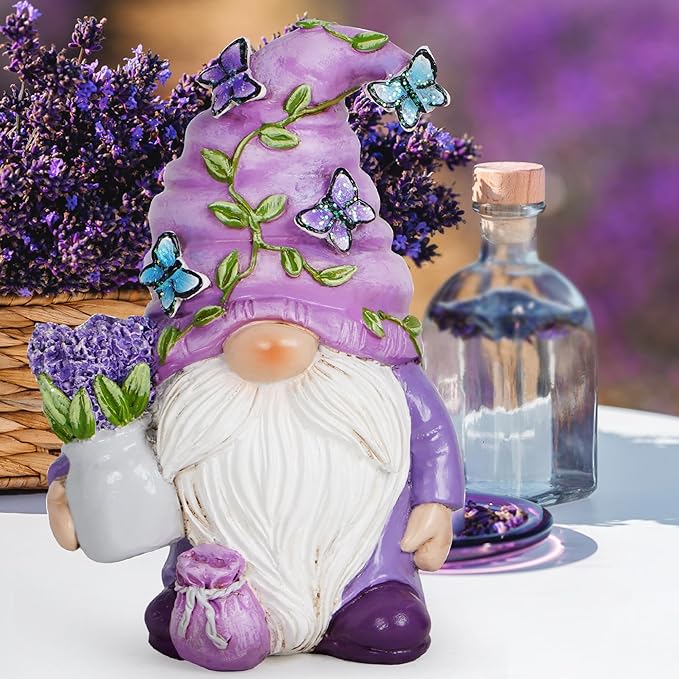 Hodao Lavender Dream Gnome - Purple Fragrance Wonderland Journey Spring Swedish Tomte Elf Dwarf Figurines Summer Gnome Indoor Home Decor Gift (Lavender Gnome 1)