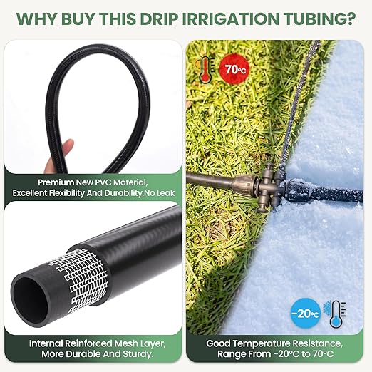 40FT 1/2 Inch Drip Irrigation Tubing Extension Hose, Main Line Watering Tube for Expanding Garden Irrigation Systems with 2pcs 6-Way Quick Connector