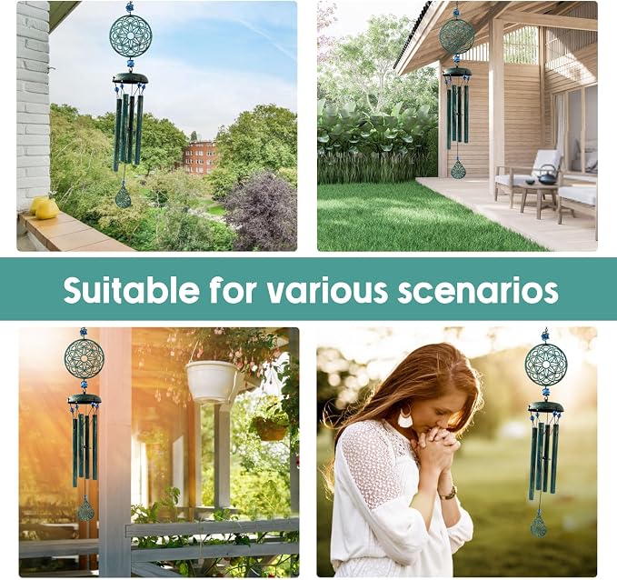 Wind Chimes for Outside Zen Atmosphere Wind Chime Windchime Outdoors for Outdoor Garden Patio Decor with Mandala Design Windchime Gifts for Mother Grandma Sisters(8 Petal)
