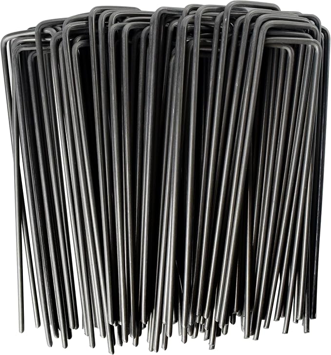 MySit 6" Garden Staples Landscape Stakes Ground Pins 100 Pack, Lawn Staples Weed Fabric Staple, Heavy Duty 11-Gauge(3.0mm) Steel Sod Anchor Securing Pegs for Securing Fabric