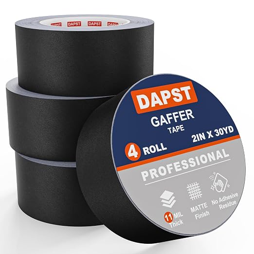 4 Pack Black Gaffers Tapes 2 Inch x 30 Yards x 11 Mil - Pro Black Gaff Tape - Waterproof, No Residue, Non-Reflective, Easy Tear - Photography, Filming Backdrop, Stage, Production (120 Yards in Tatal)