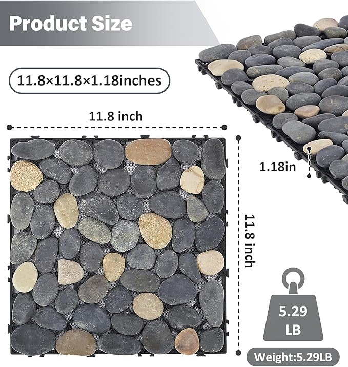 jxgzyy 4 Pcs Interlocking Stepping Stones Outdoor for Garden, 11.8" Square Pavers for Landscaping, Outside Pebble River Stone Mat for Yard Lawn Patio Pathway Walkway