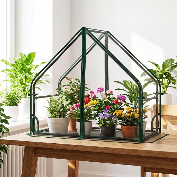 Giantex Mini Greenhouse, Outdoor Portable Green House with Sturdy Metal Frame, Ground Stakes & Wind Ropes, Clear Tent Small Greenhouse for Indoor Outdoor Plants (36"x20"x34")