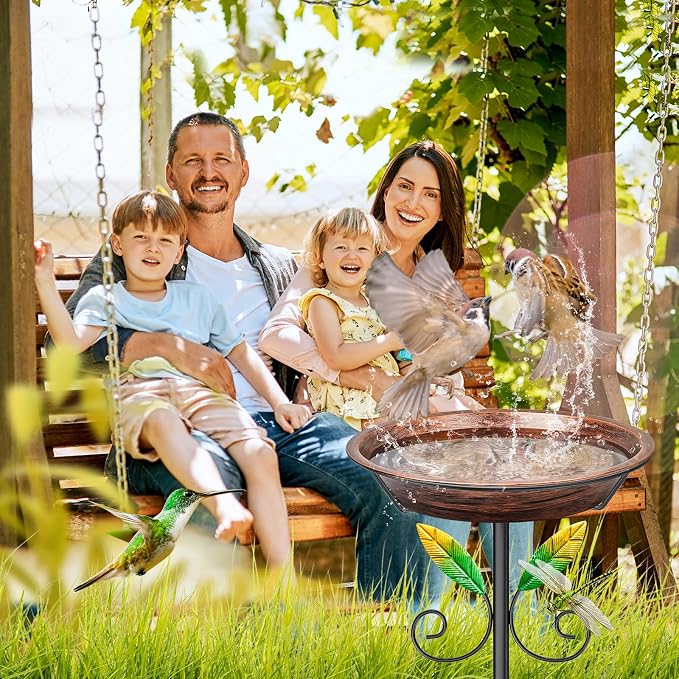 Freestanding Birdbaths Bowl Outdoor, Free Standing Garden Bird Bath Bird Feeder & Bird Bath Bowl, Detachable Decoration Spa Birdfeeder for Garden Patio Yard Lawn (Vintage Brown)
