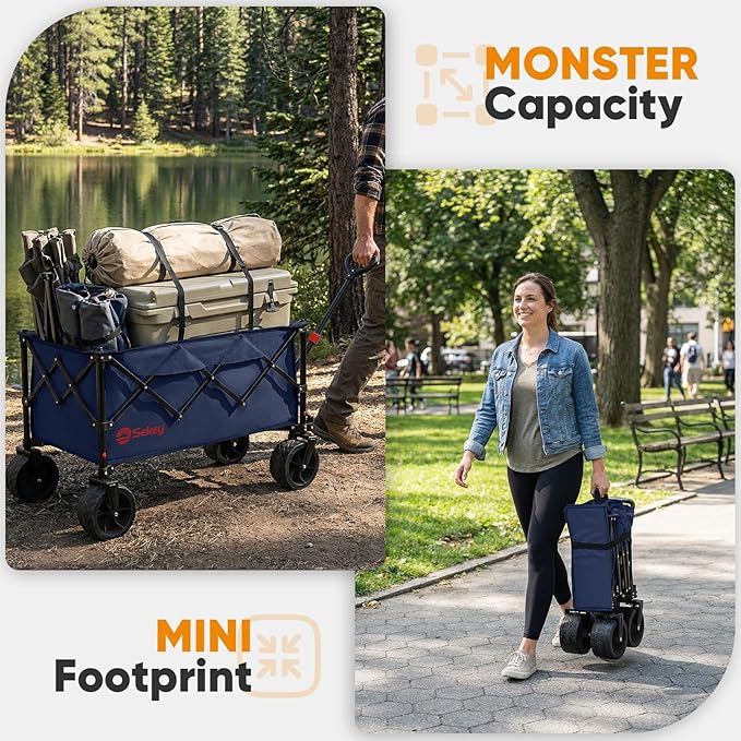 Sekey 150L Wagons Carts Foldable with Big All-Terrian Beach Wheels, Collapsible Heavy Duty Wagon, Extra Large Folding Wagon, Foldable Wagon for Camping, Garden, Sports. Royal Blue