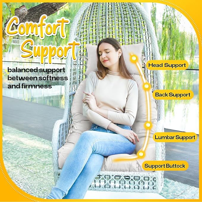 MAGIC ELEPHANT Egg Chair Cushion, Memory Foam Hanging Egg Chair Cushion Replacement, Indoor Outdoor Hammock Basket Swing Cushion with Headrest (Antique White)