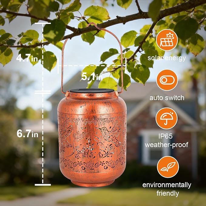 4Pack Hummingbird Solar Lanterns Outdoor Waterproof Christmas Gifts for Women Mom Grandma Garden Decor Metal Hanging Solar Lights for Yard Hummingbird Birthday Gardening Gifts
