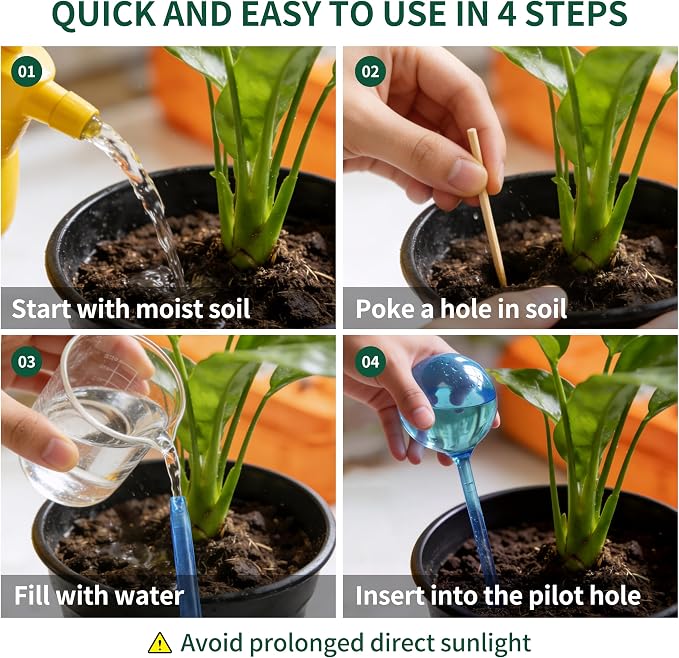 Soilagua 6-Pack Plastic Small Plant Watering Globes, Premium PVC Shatter-Resistant Plant Waterer, Self Watering Planter Insert with Tapered Opening, Automatic Watering Spikes for Daily & Vacation