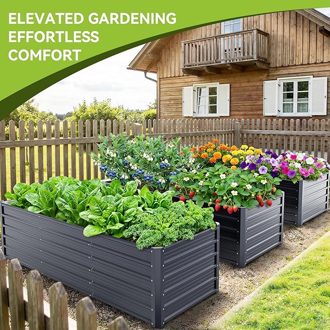 Ohuhu 8x3x1.9 FT Metal Raised Garden Bed Outdoor, Reinforced Deep Root Galvanized Steel Rustproof Planter Box, 100% Non-Toxic, 341 Gal Heavy Duty Tall Raised Beds for Growing Vegetables Flowers Herbs