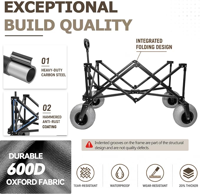 X800 Heavy Duty Beach Wagon with 9x4 Balloon Wheels – 200L Foldable Wagon Cart, 41" Collapsible Utility Wagon with Side Bag for Beach Essentials, Sports, Camping & Outdoor (Charcoal Gray)