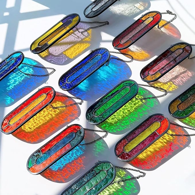 LITMIND Multi-Color Stained Glass Propagation Station - Handcrafted Translucent Suncatcher Planter with 2 Tubes, Hanging Hydroponic Decor for Windows & Garden, Indoor Outdoor Use, 7x2.5 Inches