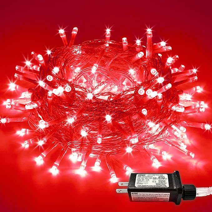 JMEXSUSS 66ft 200 LED Red String Lights Plug in | Clear Wire, connectable, 8 modes, Timer, Outdoor Indoor for Room Party Tree Halloween Christmas Decorations