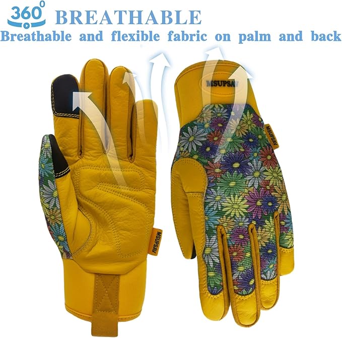 Gardening Gloves,Women Yard Work Garden Glove,Gifts | Thorn Proof,Puncture Resistant,Touchscreen,Gift,Leather,Spandex