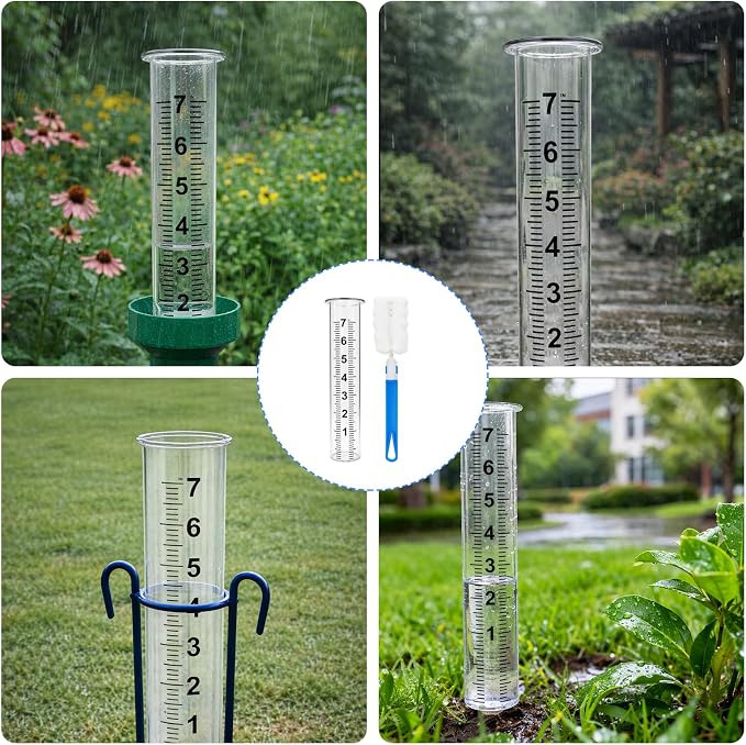 7'' Plastic Rain Gauge Replacement Tube, Durable Thick Plastic Rain Gauge Tube with Cleaning Brush,Cold Resistance Crack Resistance for Garden Yard Lawn Outdoor Use