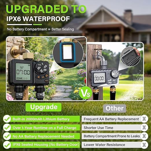 MIXC Drip Irrigation System with Timer,1/4" 100Ft Automatic Garden Watering Kit with 16pcs 360°Adjustable Brass Nozzles & Bendable Rod,for Outdoor Plants,Lawn,Raised Bed,Potted Plant,Yard,Greenhouse