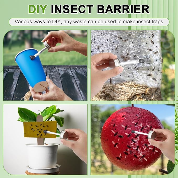 Qualirey 1 Pack Tangle Trap Sticky Coating with Brush, Insect Barrier Outdoor DIY Adhesive Traps Coating Lanternfly, Deerflies,for Gardens, Orchards and Around The Home to Protect Trees Plants (8 oz)