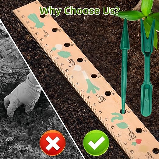 Spacer Tool Seeder Planting Ruler, Wooden Plant Ruler with Precise Measurements,Seedlings Dibber Hand Transplanting Tools,for Vegetable Gardens, Yard