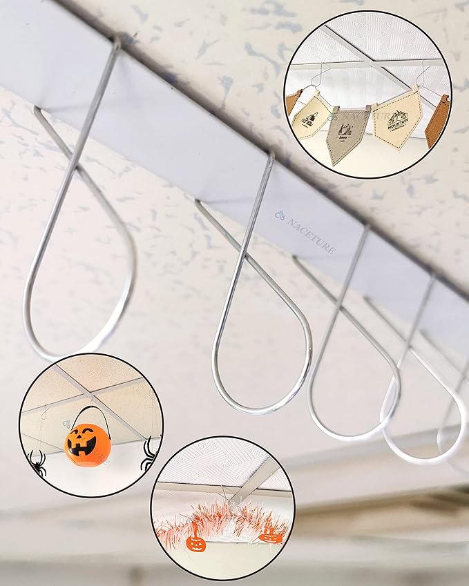 NACETURE Ceiling Hook Clips- 20 Pack Drop Ceiling Hanger Hooks Hanging on Suspended Ceiling Tile, Grid Clips Heavy Duty for Light Plant Office Home Stores Classroom and Wedding Decorations