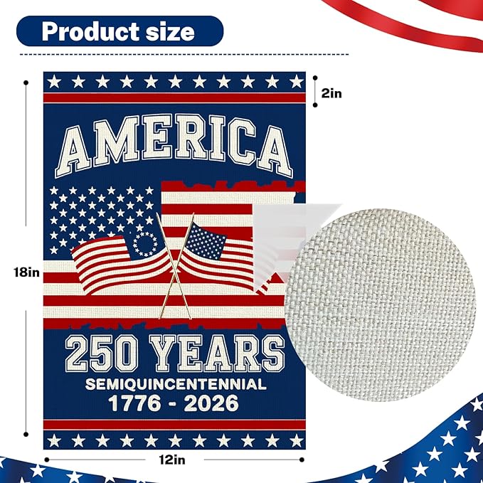 250 Anniversary Usa Garden Flags for Outside, 250 Anniversary USA Flag 1776-2026 Commemorative Patriotic Yard Sign Outdoor Stars & Stripes Design Banner 4th of July Decorations Double Sided Waterproof 250 Year American Flag 12x18 Inch