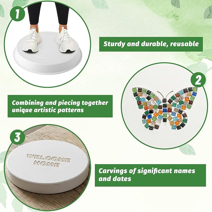 U0U Stepping Stone Kit Includes 4 Size Round Cement Molds,Mosaic Tiles and Carving Tools,DIY Garden Stepping Stone Kit for Kids,Family,Outdoor Walkways Pavement Decoration (No Concrete Mix)