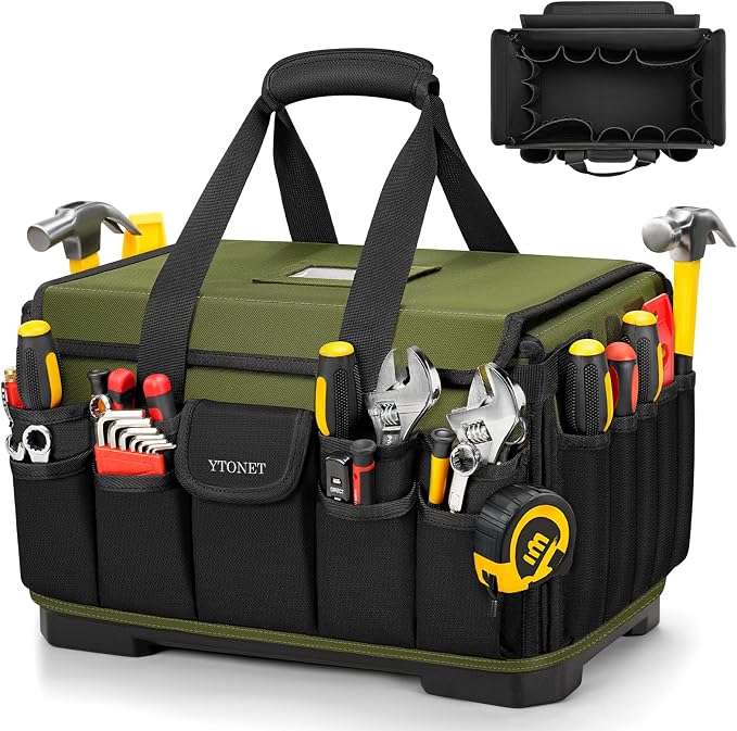Heavy Duty Tool Bag 16-Inch, 46 Pockets Electrician Tool Bag for men with Hard Bottom & Waterproof Pocket, 1680D Tear-Proof Toolbox Organizer Tool Tote for HVAC Mechanic, Father Day Dad Birthday Gift