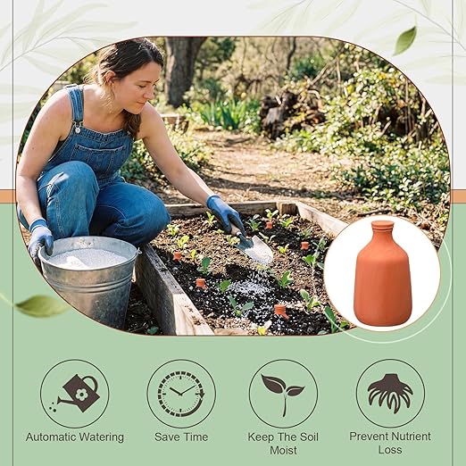 DoubleFill 1 Pcs 100 oz Ollas Terracotta Watering Pots Self Watering Planter Insert Terracotta Globes Clay for Outdoor Indoor Garden Plants, Easy to Refill
