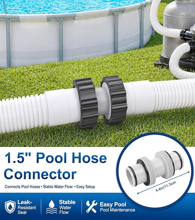 Pool Hose Connector for Leak-Proof Dual Seal and Stable Water Flow, 1.5" to 1.5" Pool Hose Adapter for Pool Parts and Accessories Replacement, Easy No-Tool Install for Above Ground Pools