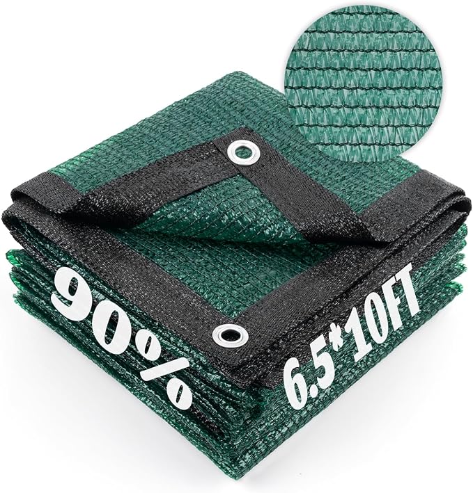 Cool Area 90% Sun Shade Cloth Mesh Tarp with Grommets for Plant Cover 6.5x10ft Patio Canopy Garden Pergola Greenhouse Car Barn Kennel Dark Green