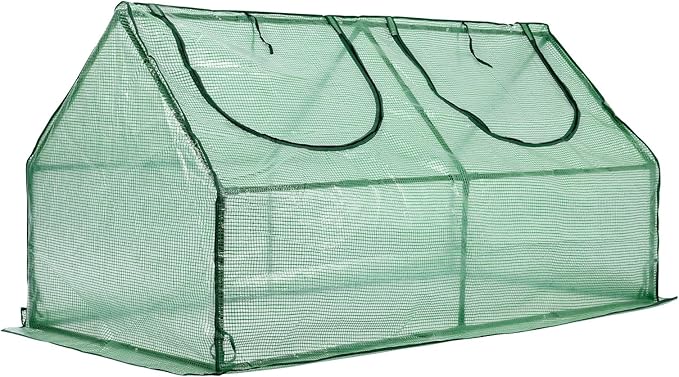 BPS 6x3x3 ft Mini Greenhouse with Green PE Cover Cover UV-Protected Roll-Up Zipper Windows, Ideal for Indoor or Outdoor Use on Raised Garden Beds