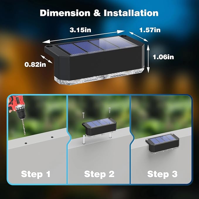 Peasur 12 Pack Solar Fence Lights Outdoor, Deck Light Solar Powered, IP65 Waterproof Led Riling Solar Lights for Outside Step Yard, Cool White
