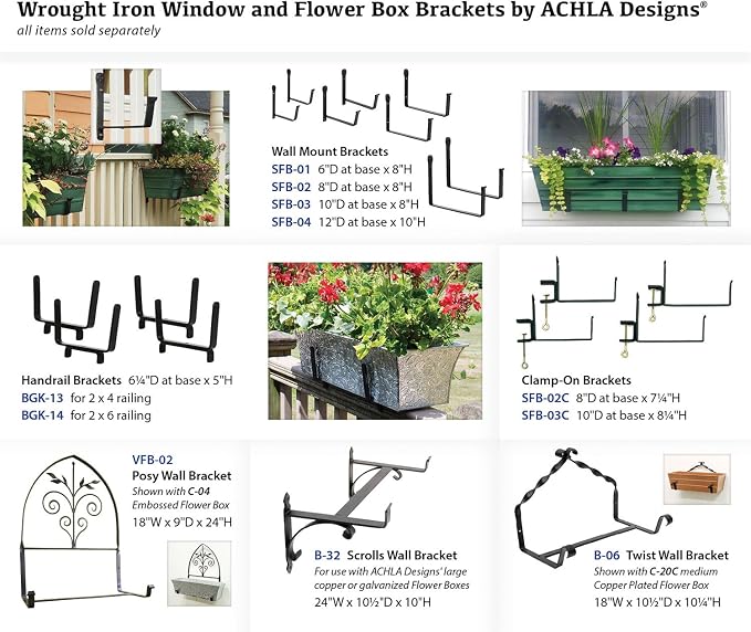 Achla Designs Window Flower Box Deck Railing Brackets, for 2 x 4, BGK-13