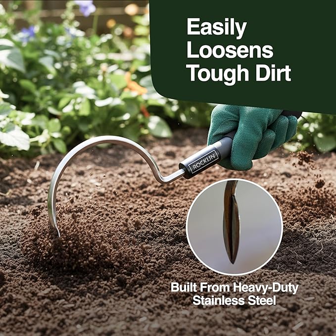 Cobra Hook Cultivator Stainless Steel Blade Heavy-Duty Garden Hand Tool for Weeding, Digging & Soil Loosening for Dad, Husband, Grandpa & Men