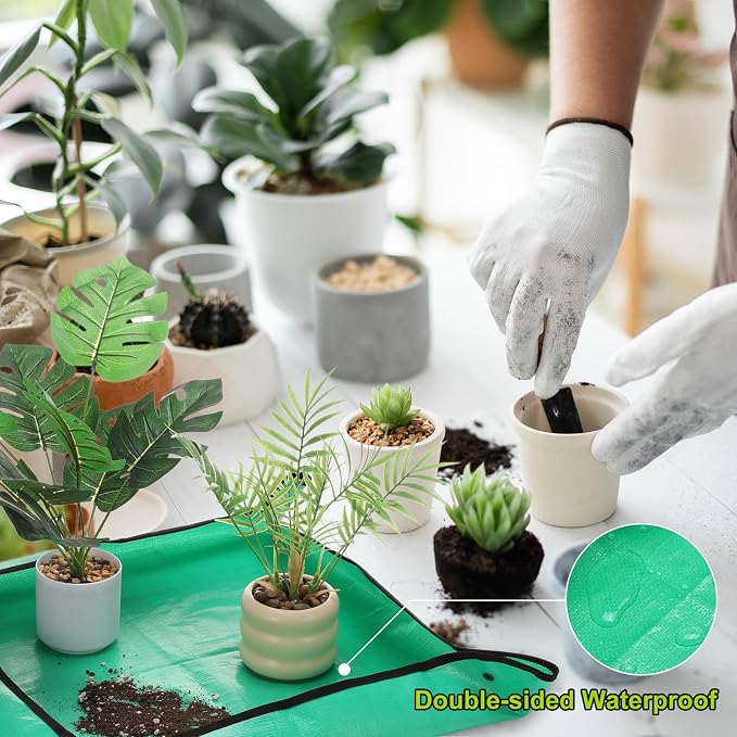 HARFINGTON Repotting Mat 19.7" x 19.7" Oxford Cloth Waterproof Plant Repotting Mat Foldable Portable Gardening Potting Tray with Plastic Buckle for Indoor Plant Change Soil, Pink