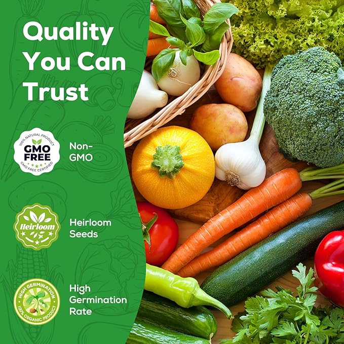 30 Heirloom Vegetable Seeds for Planting, 12,000+ Garden Seeds - Vegetable, Herb, Fruit Seeds - Survival Seed Vault with Tomato, Basil, Lettuce, Bean, Pepper, Squash and More