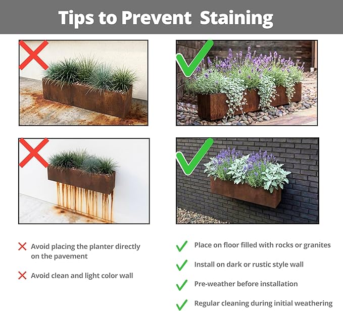 LaLaGreen Wall Planters for Outdoor (24 Inch, 2 Pack) Reddish Corton Steel Wall Mounted Planter for Succulents, Window Hanging Flower Pots Balcony Modern Vertical Living Plant Holder Garden Home Decor