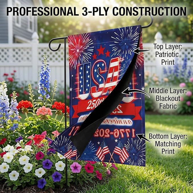 250 Anniversary USA Garden Flag - 250 Years of Freedom Double Sided 3-Ply American Patriotic Flags 1776-2026, UV Protection Fade Resistant 12x18 Inch Yard Flag Commemorative Merchandise for Outdoor Celebration