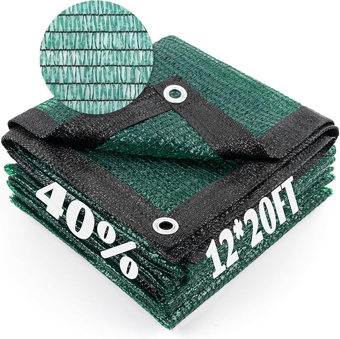 Cool Area 40% Sun Shade Cloth Mesh Tarp with Grommets for Plant Cover 12x20ft Patio Canopy Garden Pergola Greenhouse Car Barn Kennel Dark Green