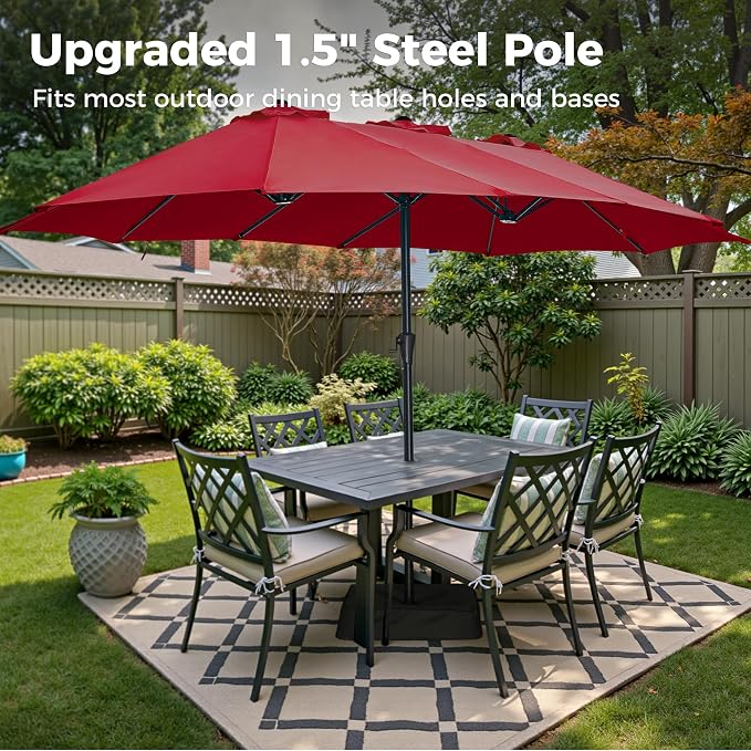 SUPERJARE 13FT Outdoor Patio Umbrella with Base Included, Double Sided Pool Umbrellas with Fade Resistant Canopy, Large Table Umbrella for Deck, Market, Backyard - Burgundy