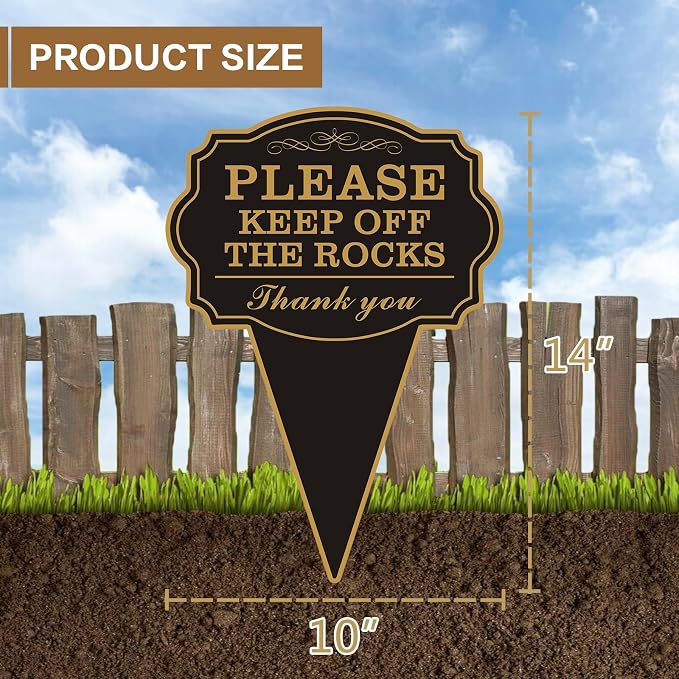 Double Sided Yard Sign, Please Stay Off with Stake, 10"x14" Keep Off the Rocks Message for Lawn or Garden, Rust-Free Metal, Weatherproof for Outdoor Use(KEEP OFF THE ROCKS-1PACK)