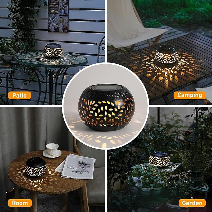 Solar Table Lanterns Outdoor Waterproof LED Lamp Black- 2 Pack, Solar Powered Decorative Lantern for Indoor Desk Bedroom Patio Garden Pathway Yard