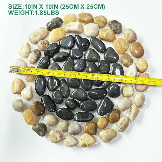 Garden Stepping Stone Outdoor Decorative Round Stepping Stones with Black Stones Round Polished River Pebble Stone from Natural River, for Garden Patio Walkway(10in 6Pcs Pack)