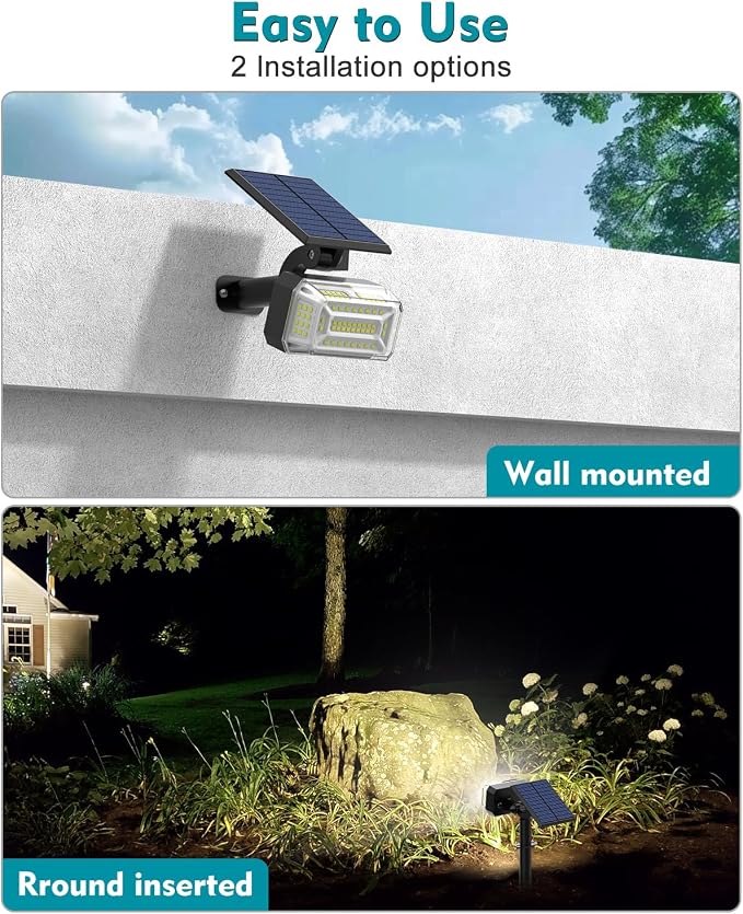 Solar Spot Lights Outdoor Waterproof IP65, [102 LEDs/2 Pack] Solar Spotlights with Adjustable Light & Panel, 4 Modes Landscape Flood Powered Lights for Outside Yard Garden Pathway（Cool White
