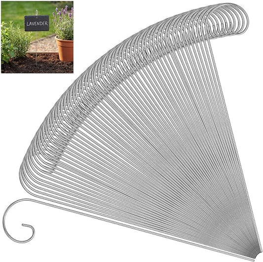 Hotop 60 Pcs Silver Plant Label Hooks, 20cm Garden Label Markers Hanger Rustproof Deformed Plant Sign Stake Metal Garden Sign Hanging Rods for Flower Planter Container Accessories